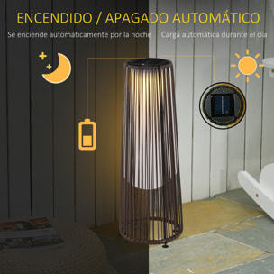 Lámpara de Pie de Mimbre Ratán de Energía Solar con LED 0,8 W Interruptor de Control de Luz Automático Decoración para Exterior Ø21,5x61 cm Marrón