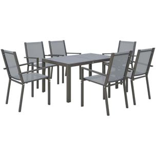 Conjunto de Mesa y Sillas Jardín de 7 Piezas, Muebles de Jardín Exterior con 6 Sillas Apilables y Marco de Acero, para Terraza, Patio, Gris Claro