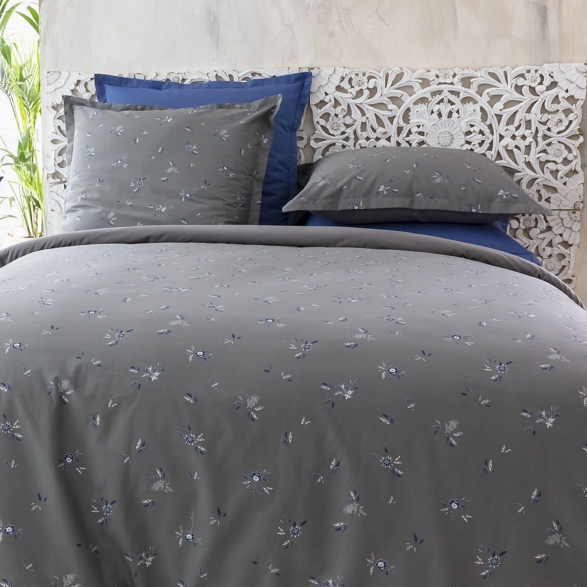 Parure Housse De Couette 3pcs 100%percale Coton 70fils Prune