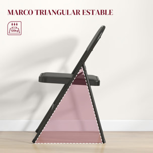 Juego de 2 Sillas Plegables Acolchadas con Respaldo y Estructura de Acero, para Salón, Comedor, Cocina, 45x46x78 cm, Negro