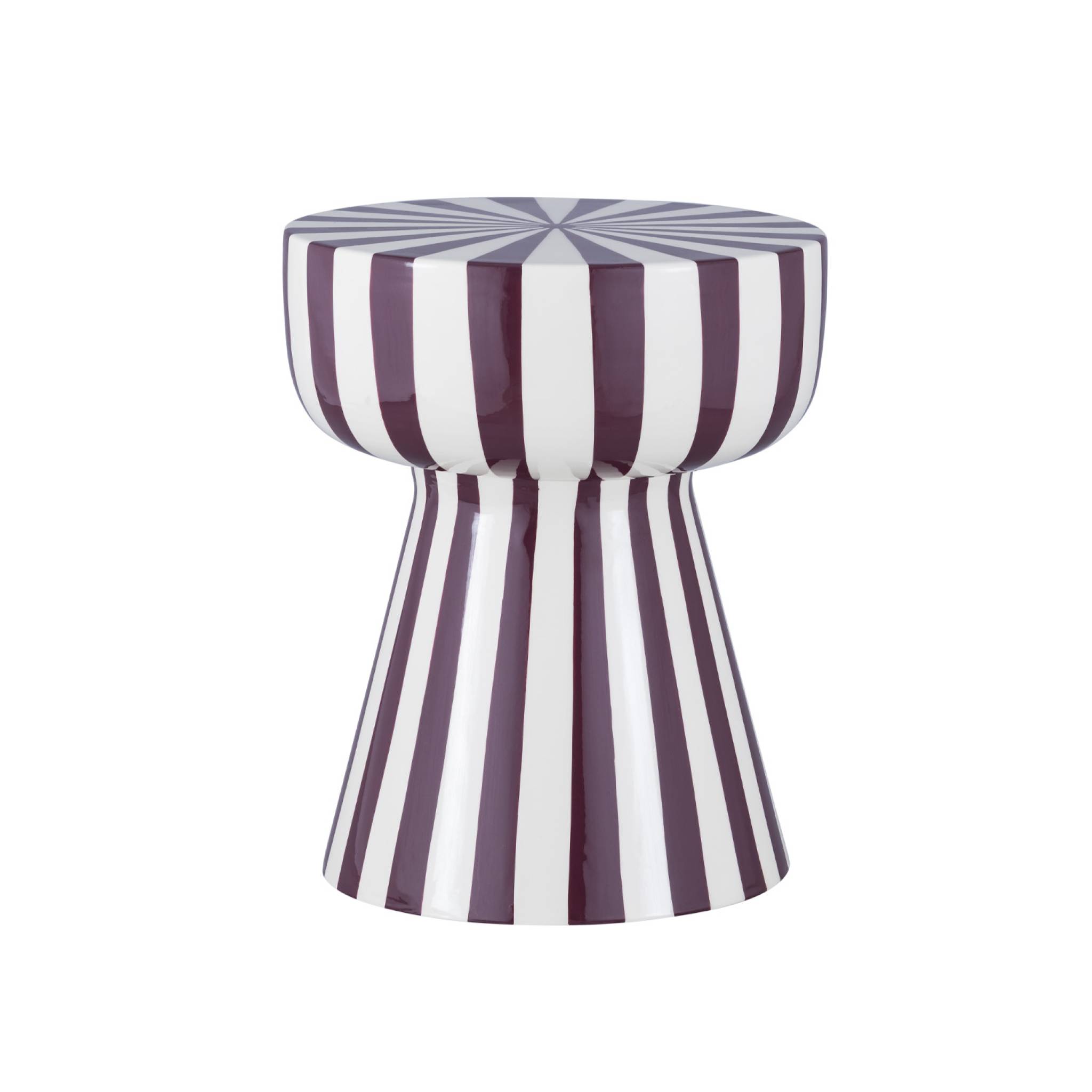 Table d'appoint. bout de canapé. table de chevet. acier émaillé rayures bicolore. violet et blanc. Ø34 x H41cm