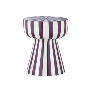 Table d'appoint. bout de canapé. table de chevet. acier émaillé rayures bicolore. violet et blanc. Ø34 x H41cm