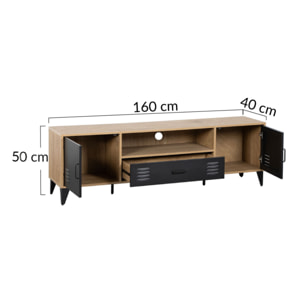 Tribeca - meuble tv - effet bois et métal noir - 160 cm - Bois / Noir