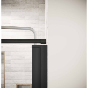 Porte de Douche Pivotante 70x180cm et Retour 90cm - Profil Noir - Verre 5mm - DARK ELEMENTARY