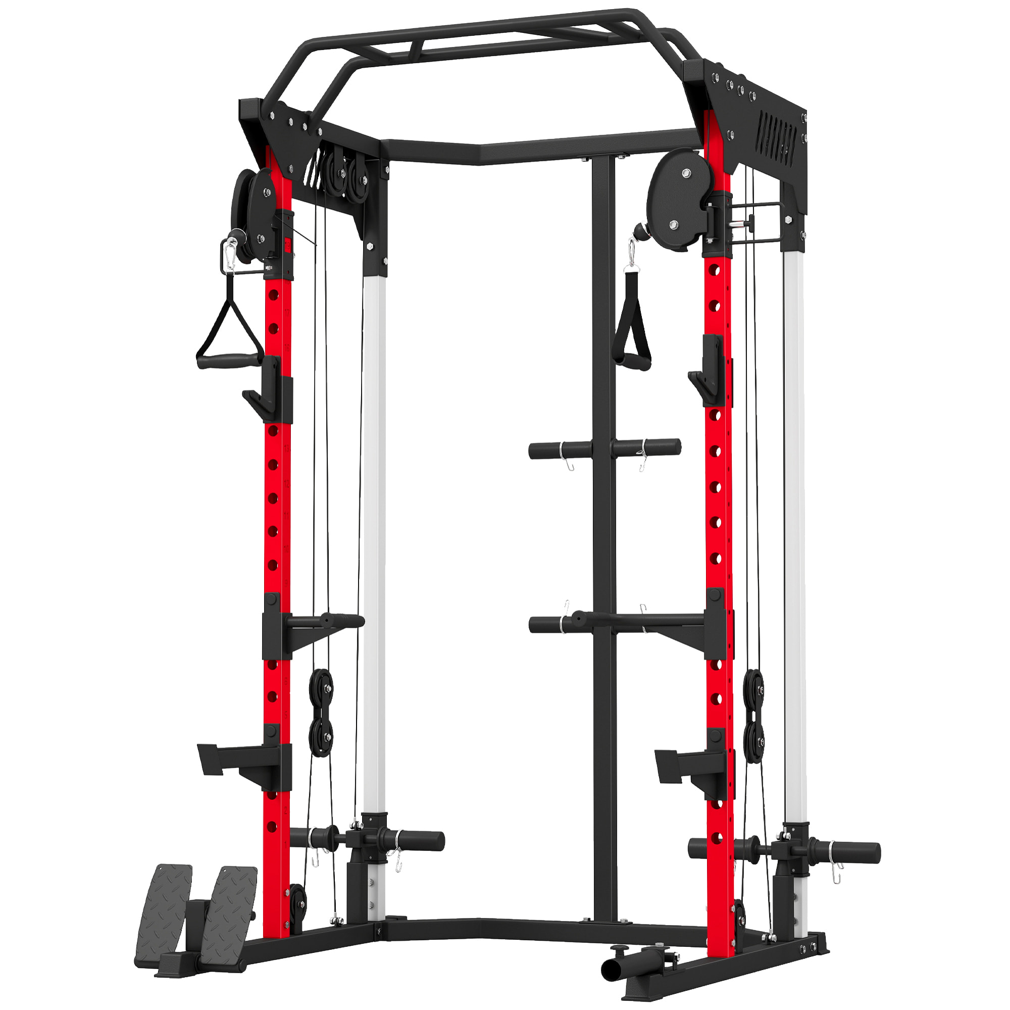Station de musculation - power rack 900kg double poulie réglable 19 niveaux - acier - 168x128x215cm -noir