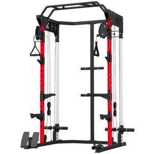 Station de musculation - power rack 900kg double poulie réglable 19 niveaux - acier - 168x128x215cm -noir