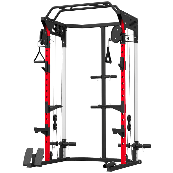 Station de musculation - power rack 900kg double poulie réglable 19 niveaux - acier - 168x128x215cm -noir