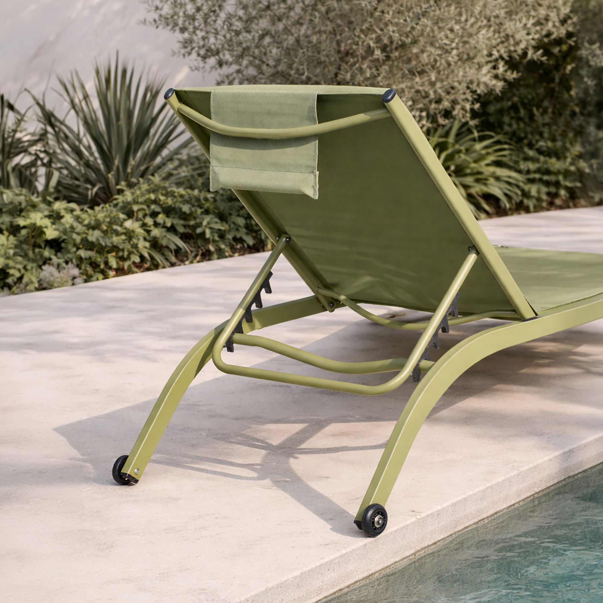 Lot de 2 chaises longues en acier inoxydable vert NAPOLI