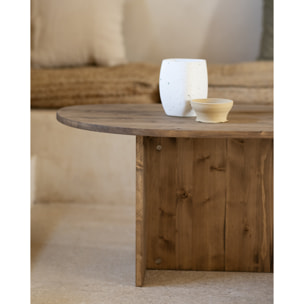 Table basse en bois massif ton chêne foncé de 129cm Hauteur: 43.25 Longueur: 128.6 Largeur: 54.6