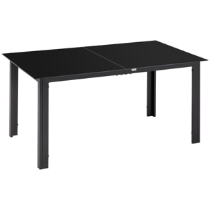 Mesa de Jardín Rectangular para 6 Personas Mesa de Comedor Exterior con Marco de Aluminio y Tablero de Vidrio Templado Carga 50 kg para Terraza Balcón 150x90x74 cm Negro