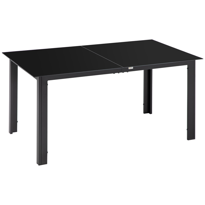 Mesa de Jardín Rectangular para 6 Personas Mesa de Comedor Exterior con Marco de Aluminio y Tablero de Vidrio Templado Carga 50 kg para Terraza Balcón 150x90x74 cm Negro