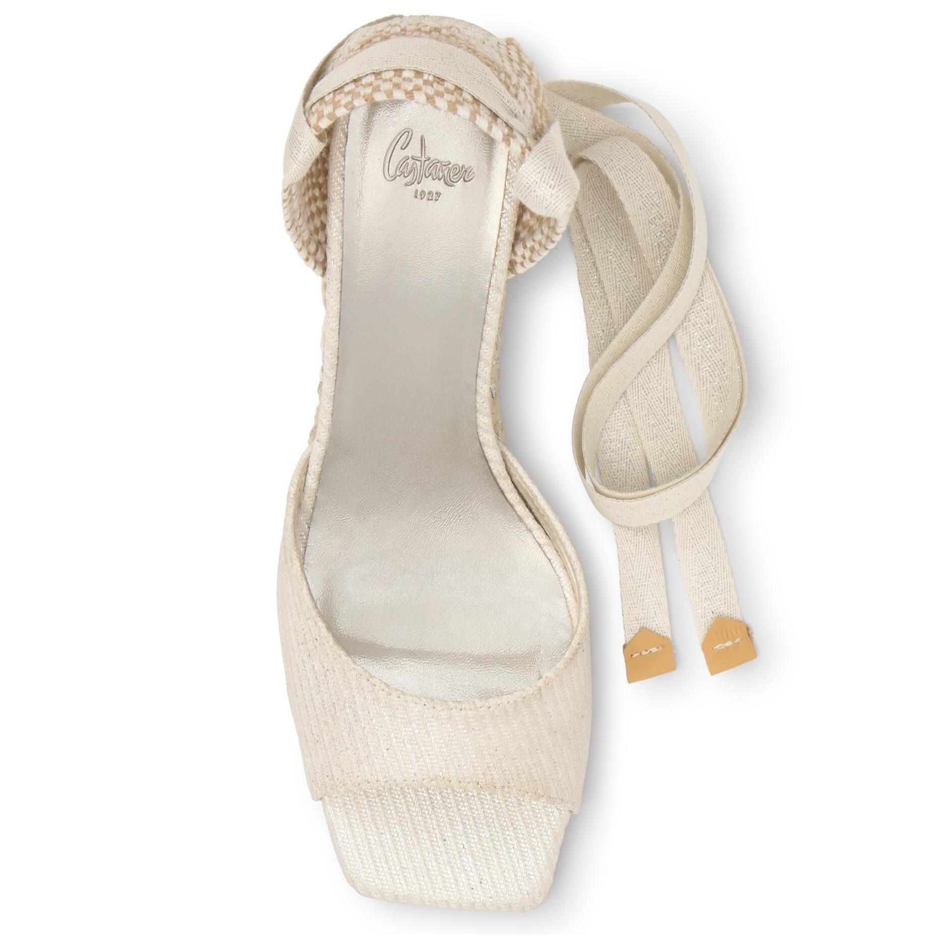 Sandalia Brittany cuña de yute con lurex y cierre de cintas