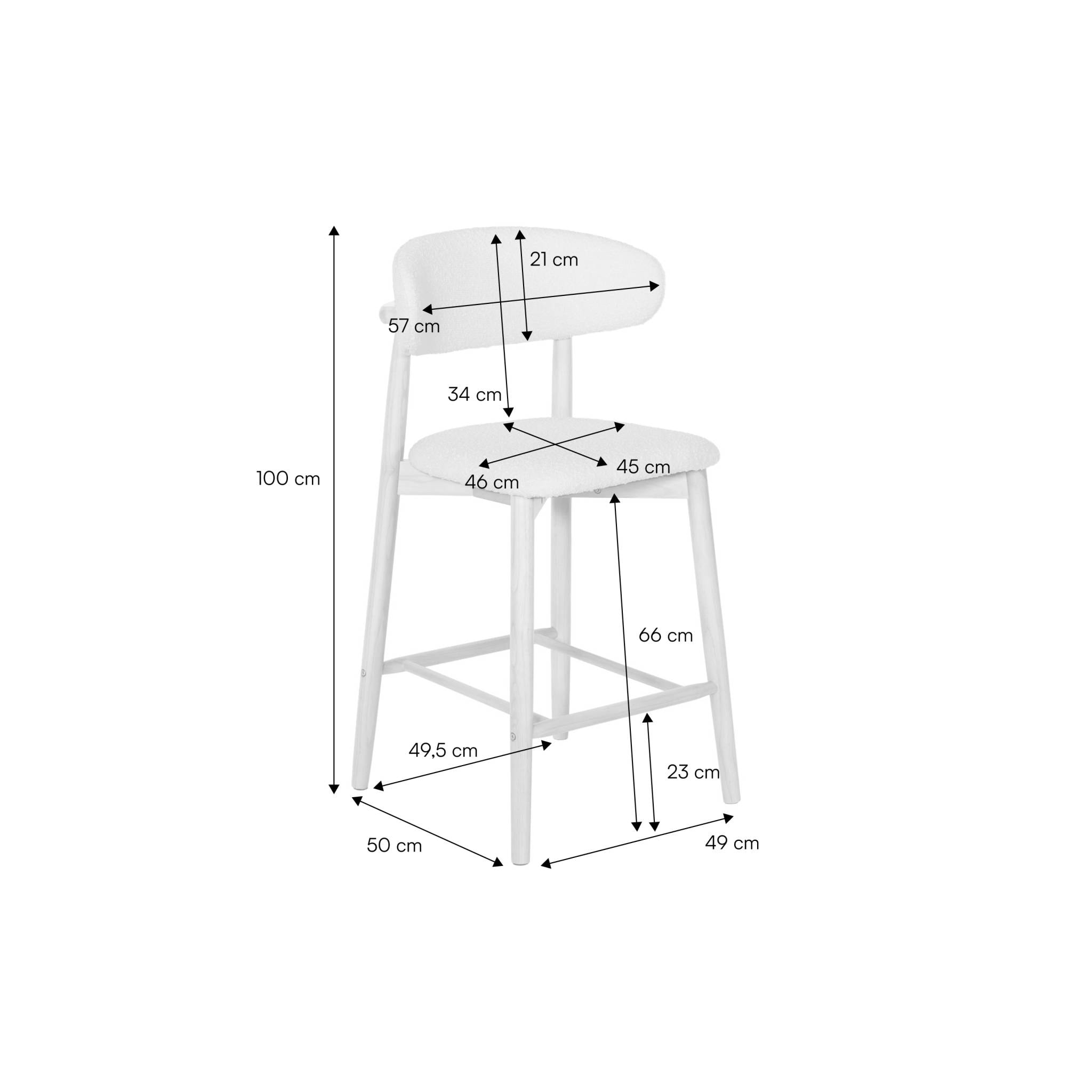 Tabouret de bar bois d'hévéa naturel et tissu chenille (lot de 2)  PAOLA