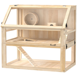 Cage rongeur hamster en bois dim.80x50x76cm 3 niveaux rampes roue bascule cabane