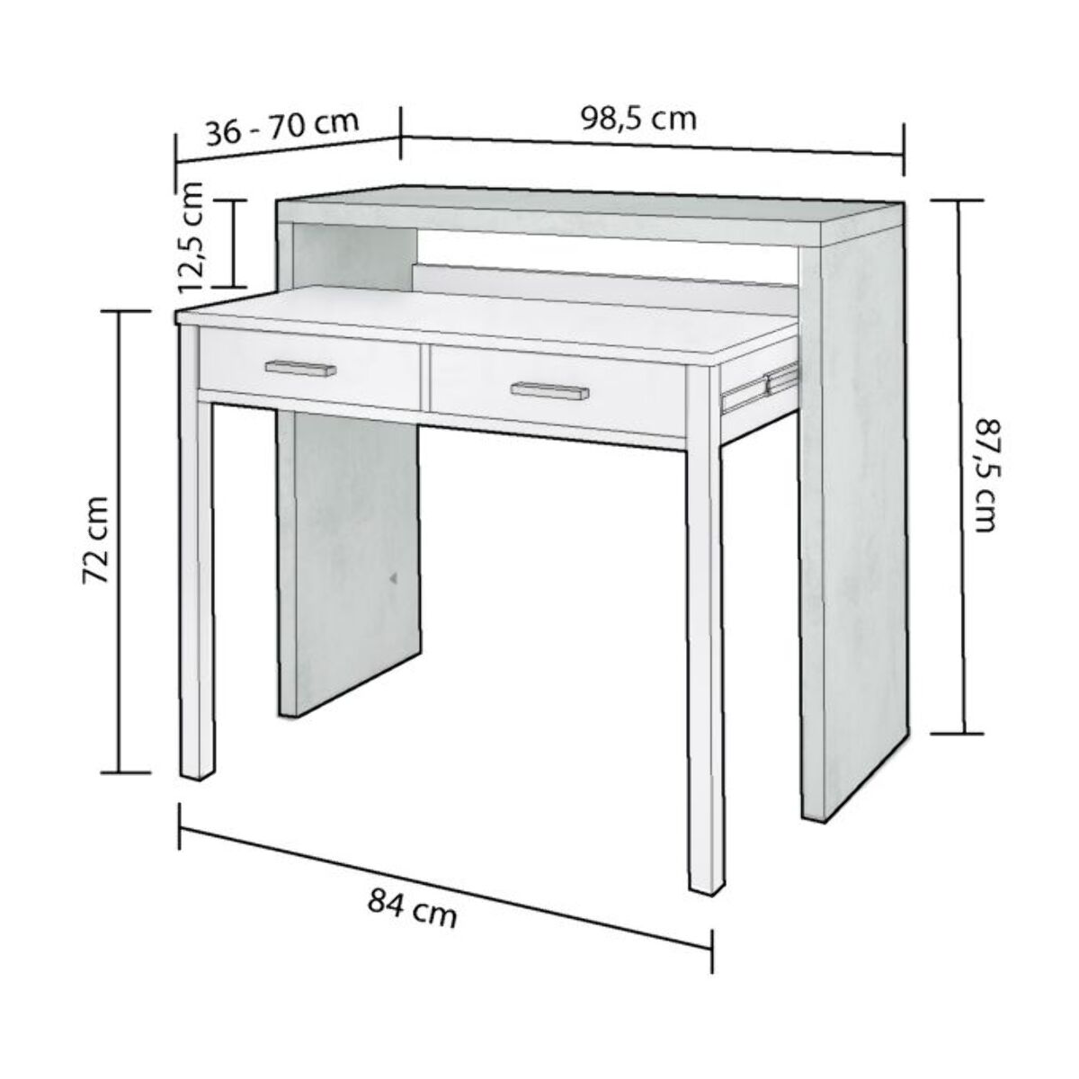 Mesa de escritorio extensible Zira Blanco Artik (Blanco Mate) - Gris Cemento