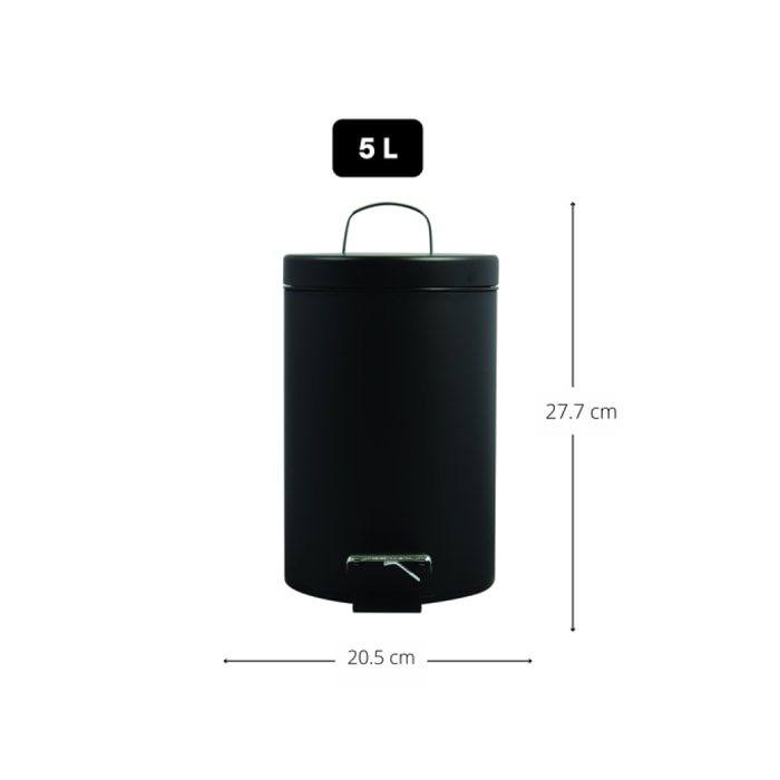 Poubelle à pédale Inox 5L Noir MSV