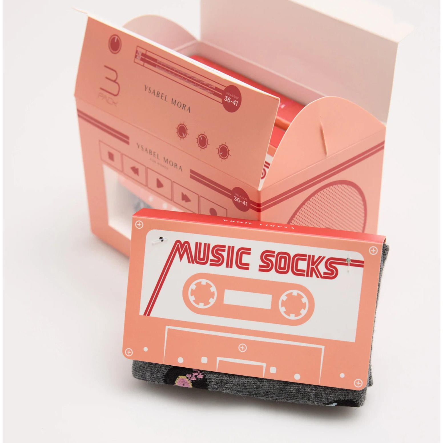 Confezione regalo di 3 calzini con musicassette