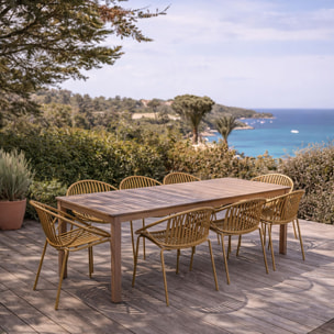 Ensemble table en bois d'acacia et 8 fauteuils de jardin ocre CALYPSO