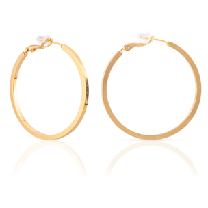 Pendientes de aro plano de cobre con baño de oro auténtico, 40 mm, cierre catalán de plata de ley 925 con acabado dorado electroplateado.