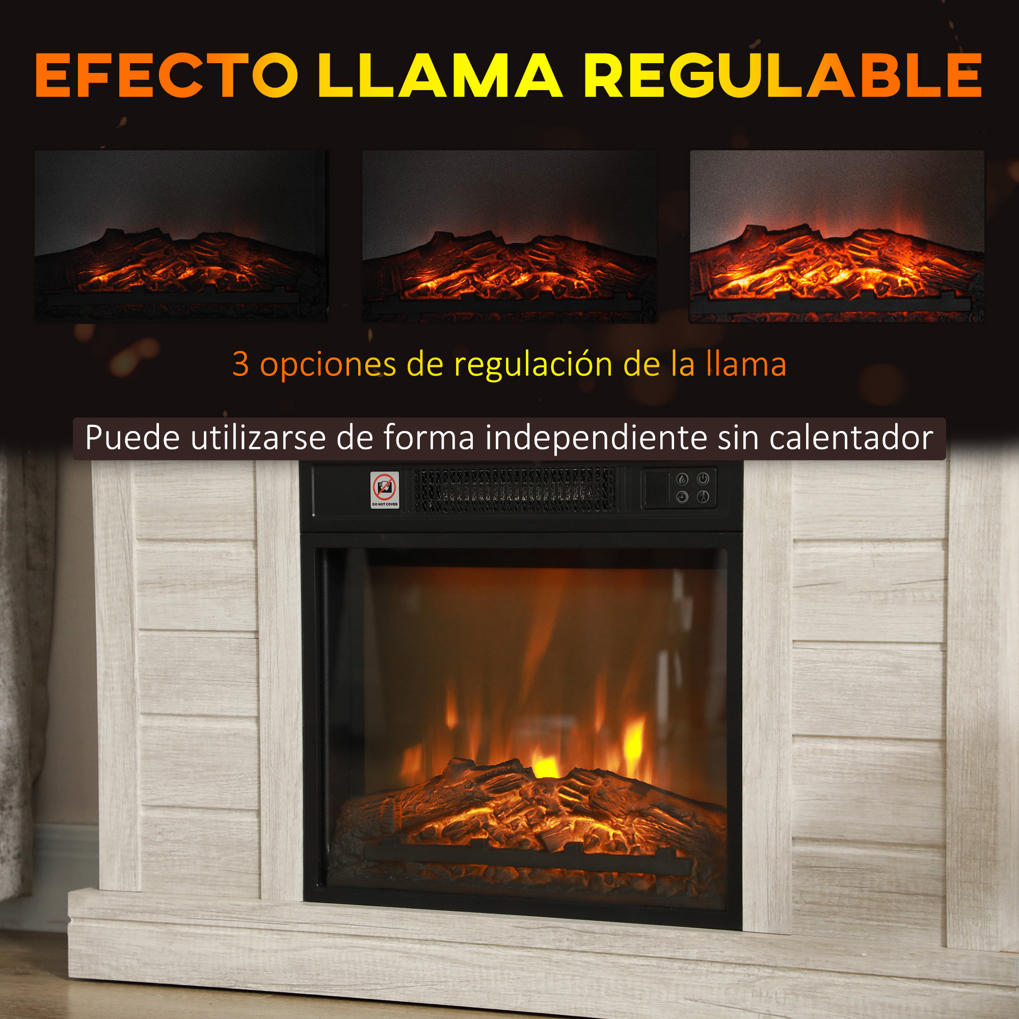 Chimenea Eléctrica 1800W Chimenea Decorativa con Efecto de Llama Mando a Distancia Temporizador Semanal Protección Contra Sobrecalentamiento para Sala 30 m² Gris Claro
