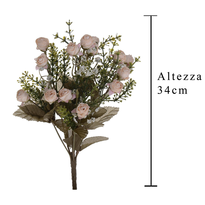 Bouquet Mini Di Rose Boccio. Altezza 34 Cm - Pezzi 4 - 18X34X18cm - Colore: Bianco - Bianchi Dino - Fiori Artificiali