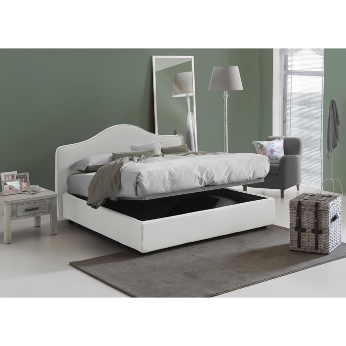 Letto matrimoniale Annunziata, Letto contenitore con rivestimento in tessuto, 100% Made in Italy, Apertura frontale, con materasso Cm 160x190 incluso, Bianco