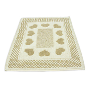 Tappeto Bagno Rettangolare Con Cuori Love Beige