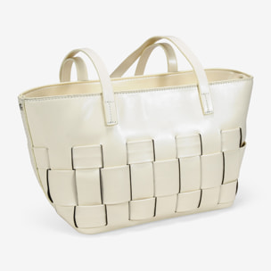 Bolso de hombro beige con trenzado