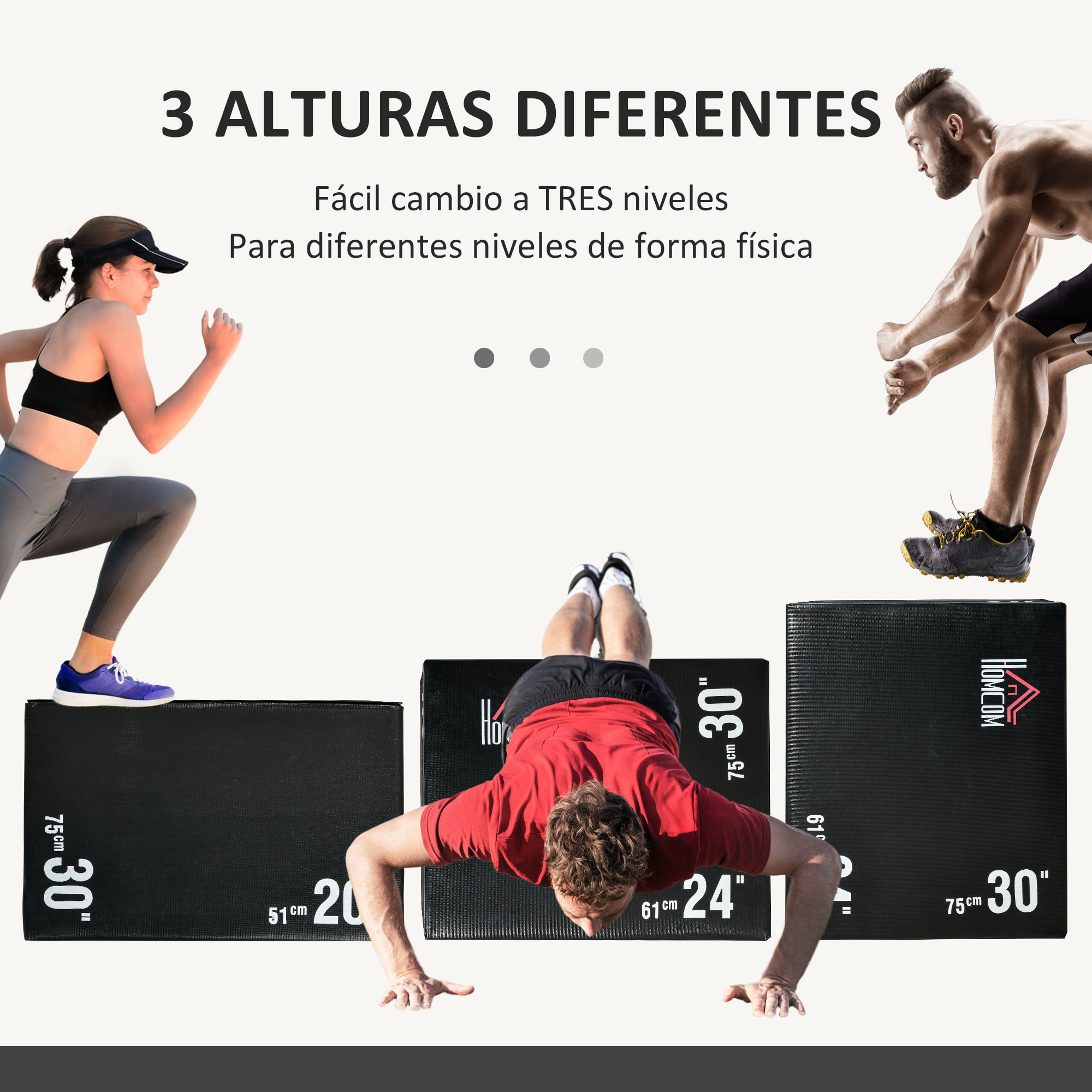 Caja Pliométrica 3 en 1 con Cremallera Caja de Salto con 3 Alturas Diferentes Entrenamiento de Fuerza en Casa Oficina Gimnasia CrossFit Carga 120 kg 75x51x61 cm Negro