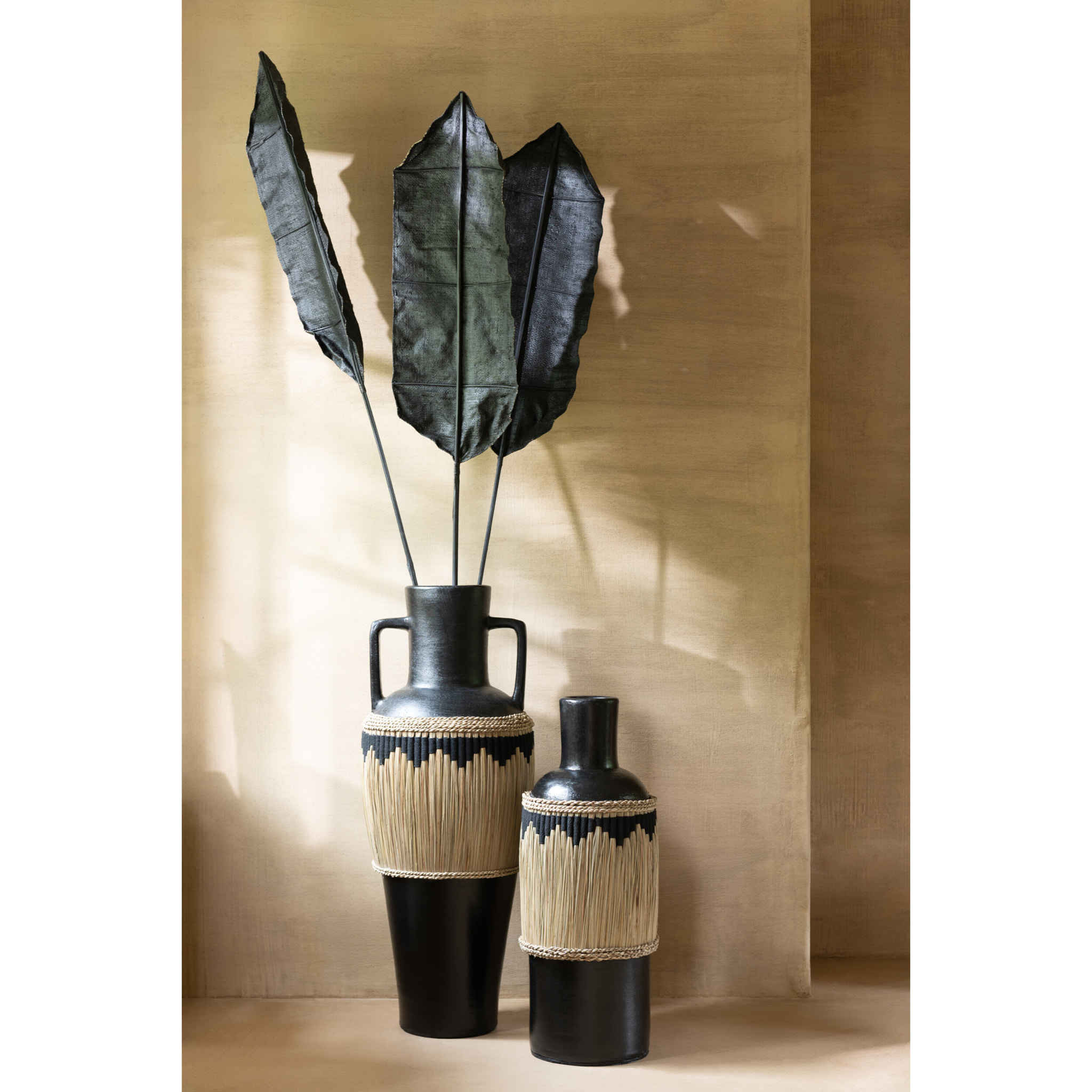 J-Line vase Motifs - terracotta/herbes - noir/naturel - 75 cm de hauteur