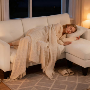 Sofá Chaise Longue Reversible, Sofá de 3 Plazas en Forma de L, Tapizado en Chenilla, Asiento y Respaldo Acolchados, Estructura de Acero, 186x130x84 cm, Blanco Crema