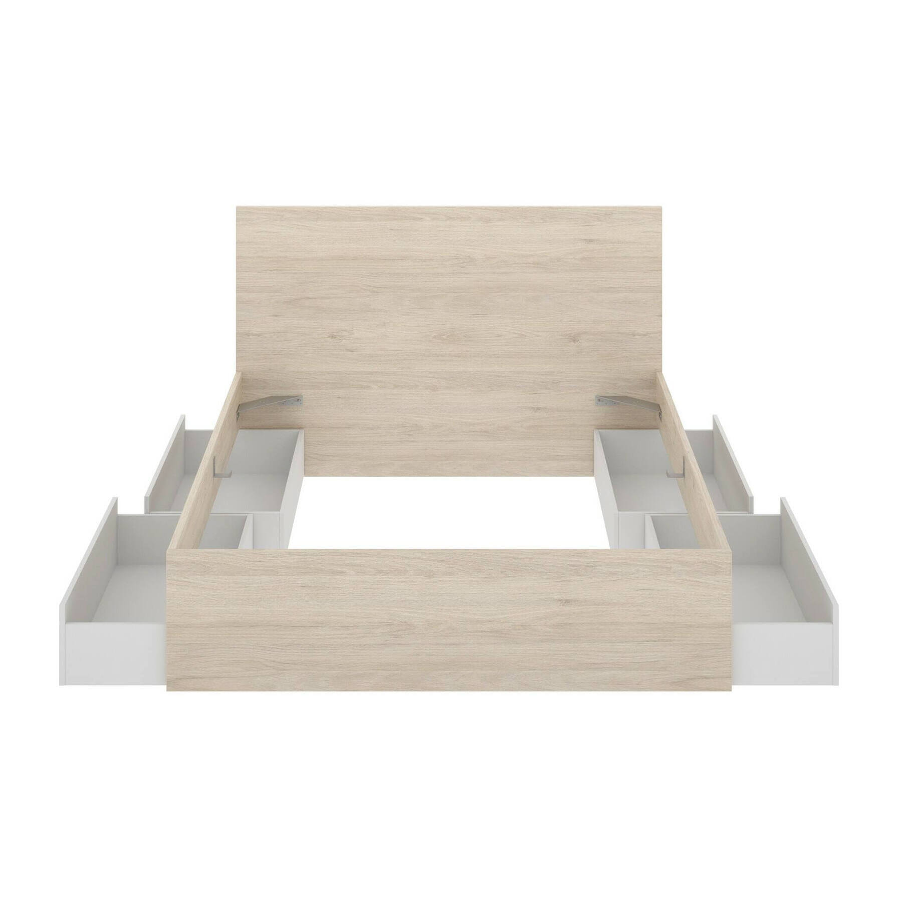 Letto matrimoniale Usman, Sommier per camera da letto, Giroletto per stanza, Struttura porta materasso, 269x205 h100 cm, Bianco e Rovere