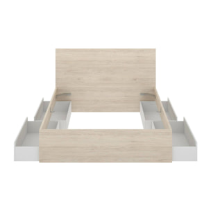 Letto matrimoniale Usman, Sommier per camera da letto, Giroletto per stanza, Struttura porta materasso, 269x205 h100 cm, Bianco e Rovere