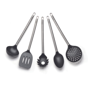Set 5 Ustensiles de Cuisine Excelsa – Classic, Acier et Nylon Noir