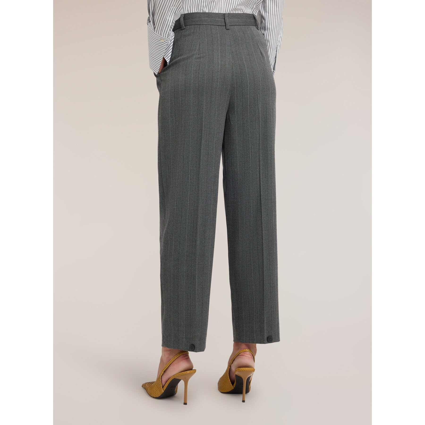 Motivi - Pantaloni barrel gessati in tinto filo - Grigio