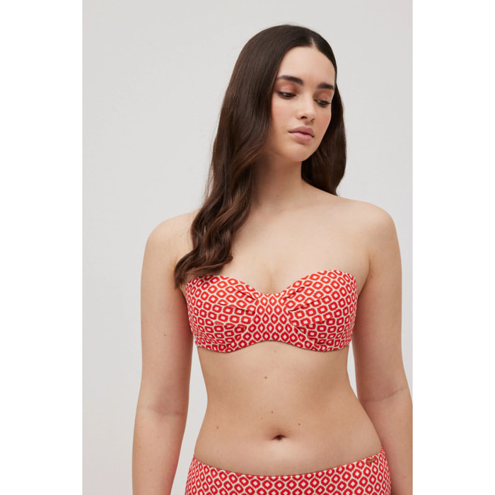 Top bikini a fascia con stampa piqué coppa C