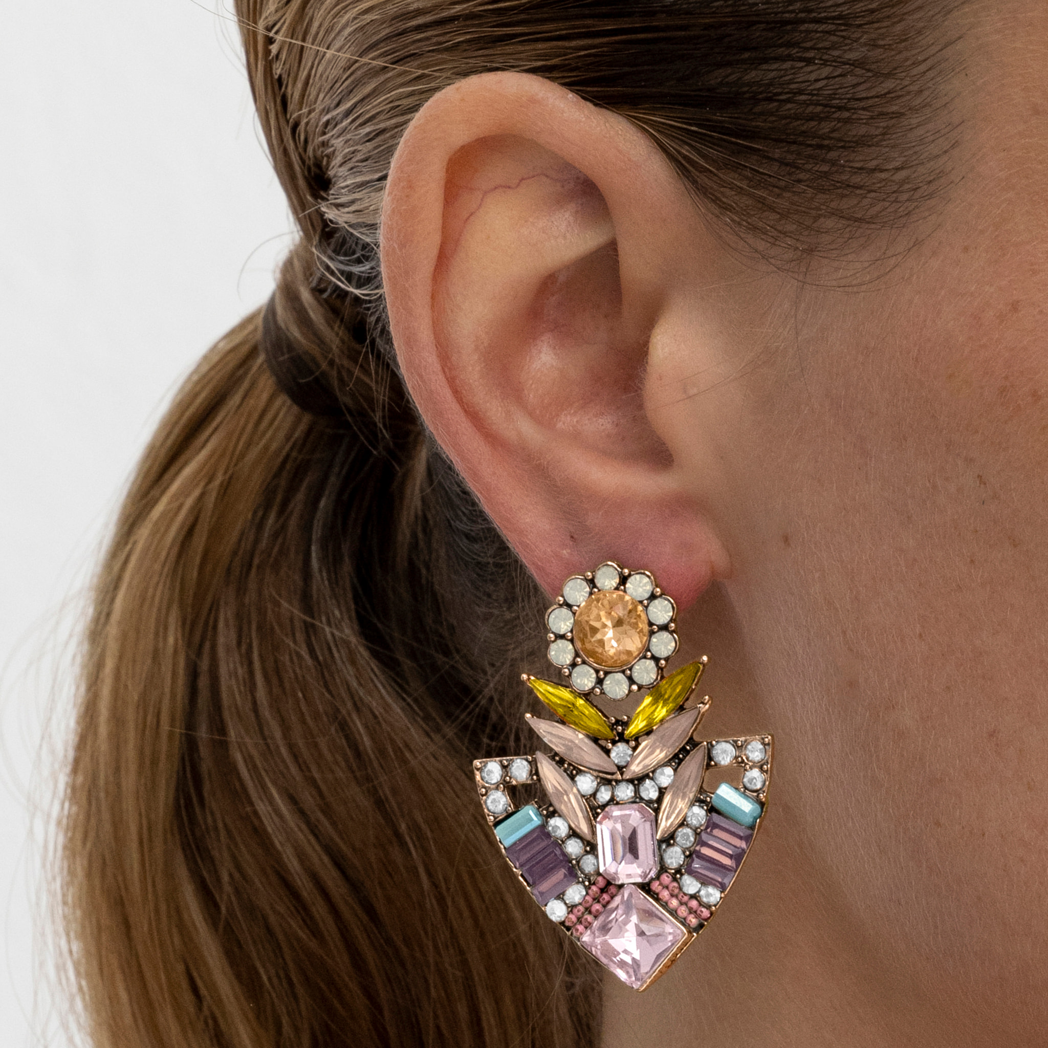 Pendientes con Cristal Multicolor acabado oro 18k