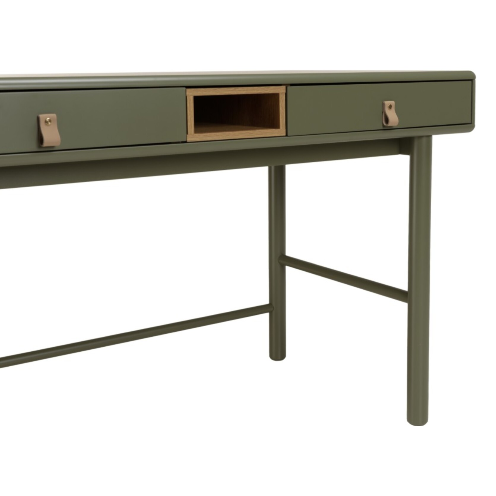 ETHAN - Bureau 2 tiroirs et 1 niche en bois naturel vert
