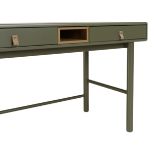 ETHAN - Bureau 2 tiroirs et 1 niche en bois naturel vert