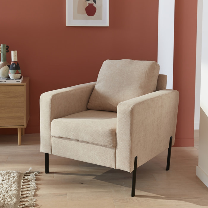 Fauteuil pieds métal velours côtelé BJORN
