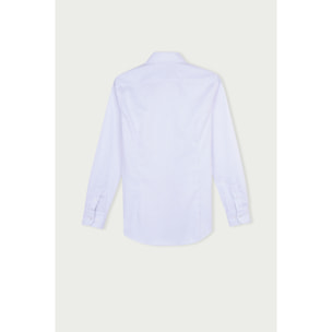 Camicia Uomo 1 Bottone Francese Slim No Iron Riga Stretta Bianco/Grigio Chiaro