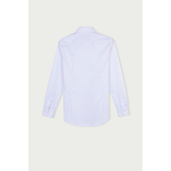 Camicia Uomo 1 Bottone Francese Slim No Iron Riga Stretta Bianco/Grigio Chiaro