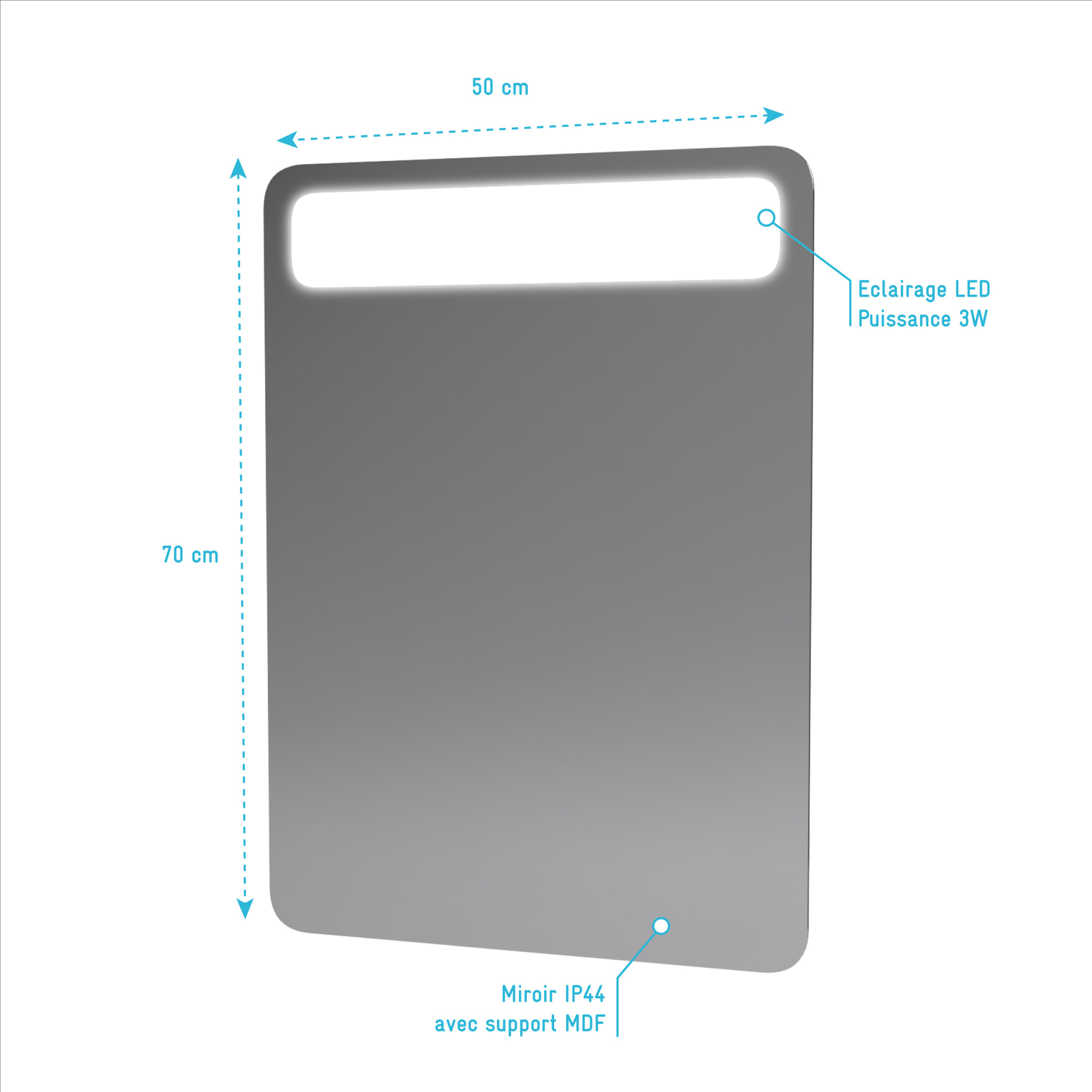Miroir salle de bain avec bandeau Led - 50x70x5 cm - CLOUD