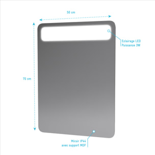 Miroir salle de bain avec bandeau Led - 50x70x5 cm - CLOUD
