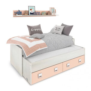 Cama doble juvenil con estante Kenia Blanco Alpes - Rosa