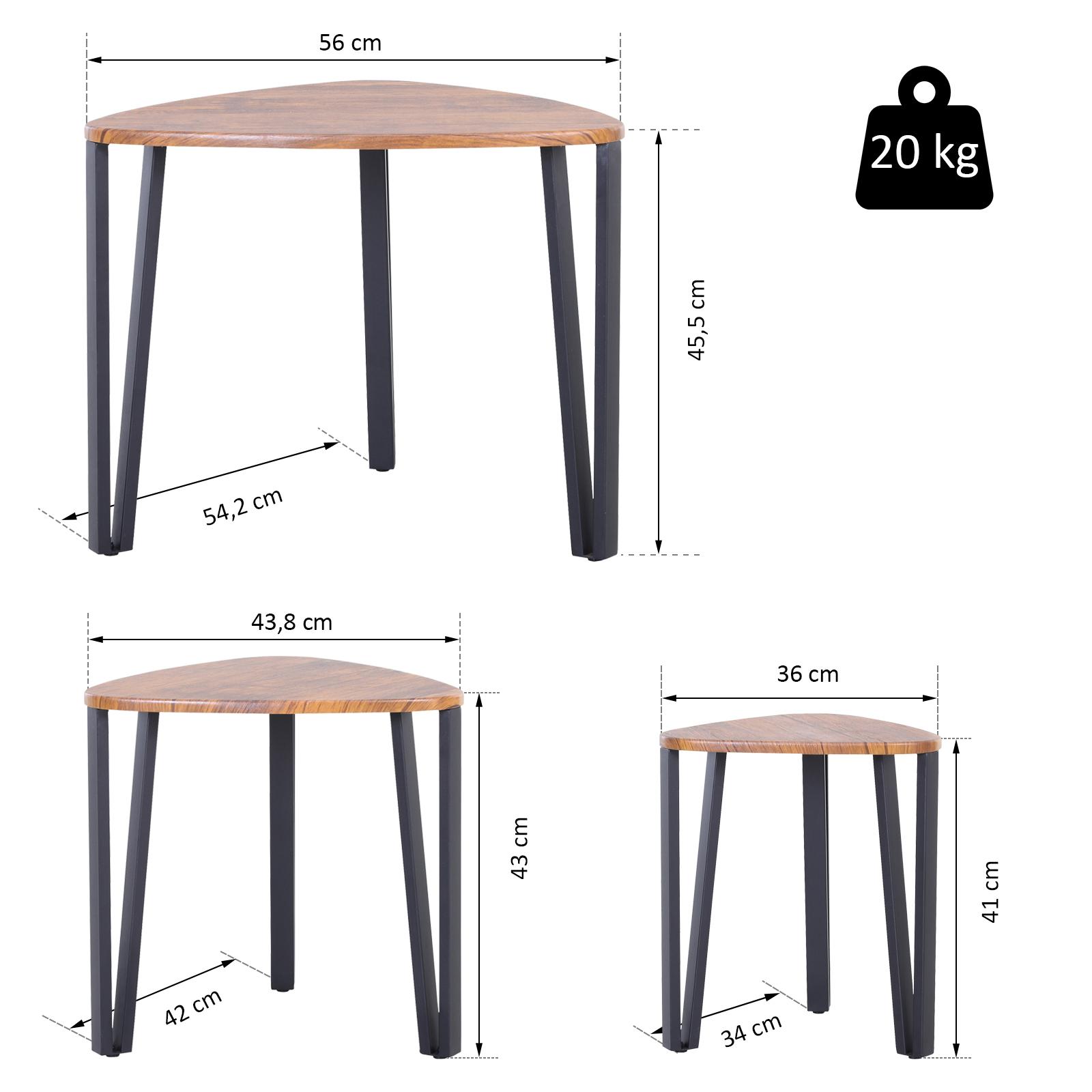 Set 3 Mesitas de Café Moderno con Patas Metálicas Nogal, Negro