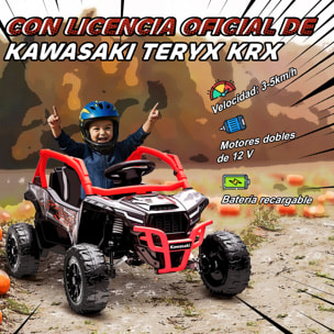 Coche Eléctrico para Niños 12V, Kawasaki Teryx KRX 1000, Coche de Batería UTV con 2 Motores, Control Remoto 2,4G, Suspensión Trasera, Faros, USB, para Niños de +3 Años, Rojo