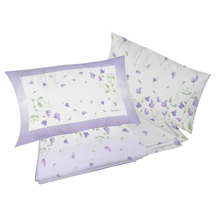 Completo letto pea flower lilla 100% cotone