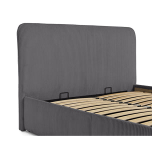 Goyave - lit coffre - 160x200 - en velours côtelé - sommier inclus - Gris Anthracite
