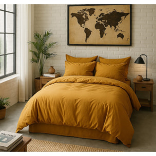 Paire de Taies D'oreiller Avec Volant 100% Percale De Coton Lavé Safran